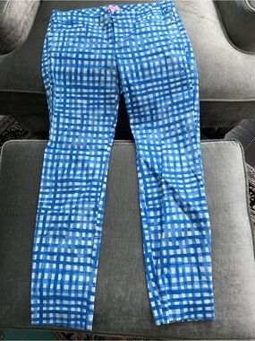 Lilly Pulitzer Kelly Skinny Ankle Pants Blue Gingham Jacquard Size 6